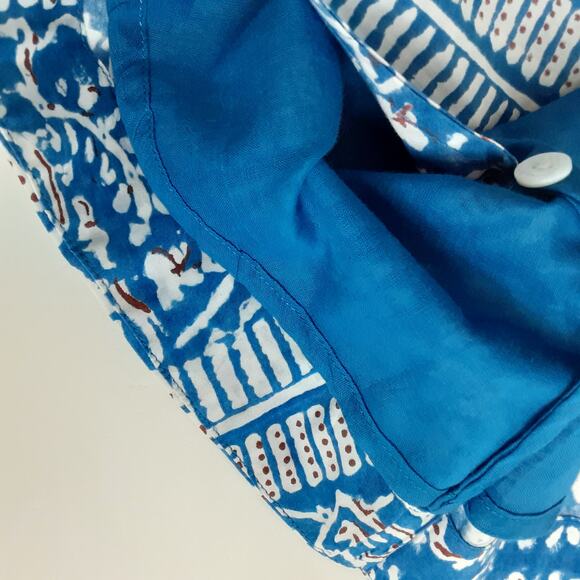 Livro Mini Dress Puff Sleeve Button Front Hand Block Mini Printed Blue Womens S - Picture 6 of 9